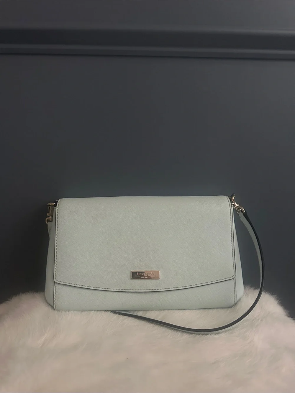 kate spade Light Blue Leather Crossbody Bag with Gold Hardware